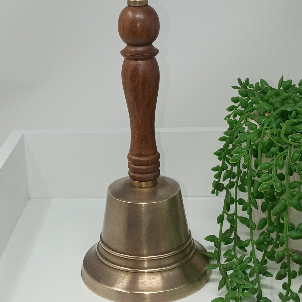 Vintage Brass Hand Bell with Wooden Handle Classic Decorative Desk Bell - Picture 2 of 6